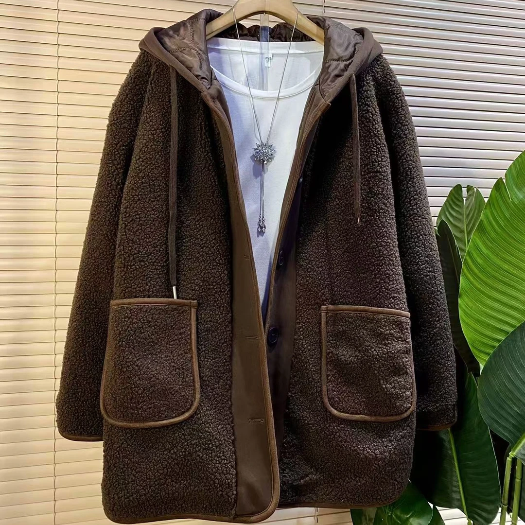 D胖mm欧货时尚新款连帽简约大兜宽松百搭外套