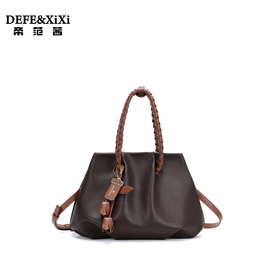 帝范西设计感编织提手简约大气手提单肩斜挎包D038咖啡色