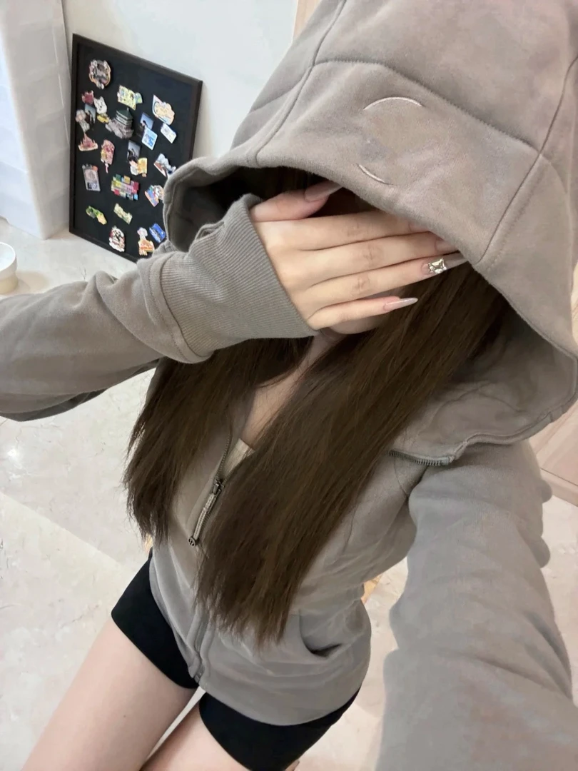 厚款加薄绒卫衣拉链连帽运动外套女款时尚百搭 -A