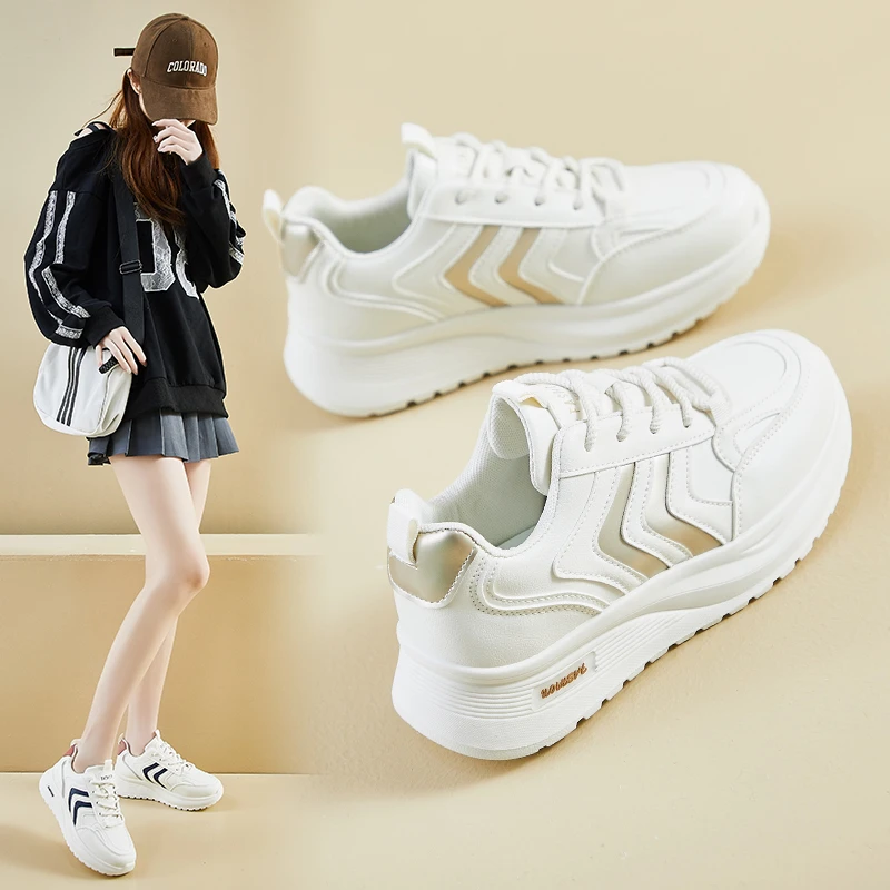 时尚2025春季阿甘鞋女皮面超轻软底运动鞋女跑步减震轻便休闲鞋女