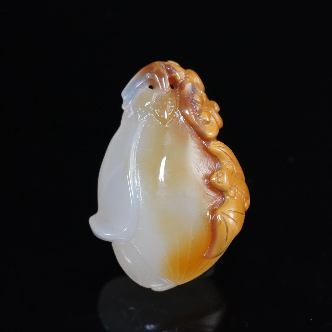 近现代玛瑙巧雕花卉福寿佩262482*古玉*传承