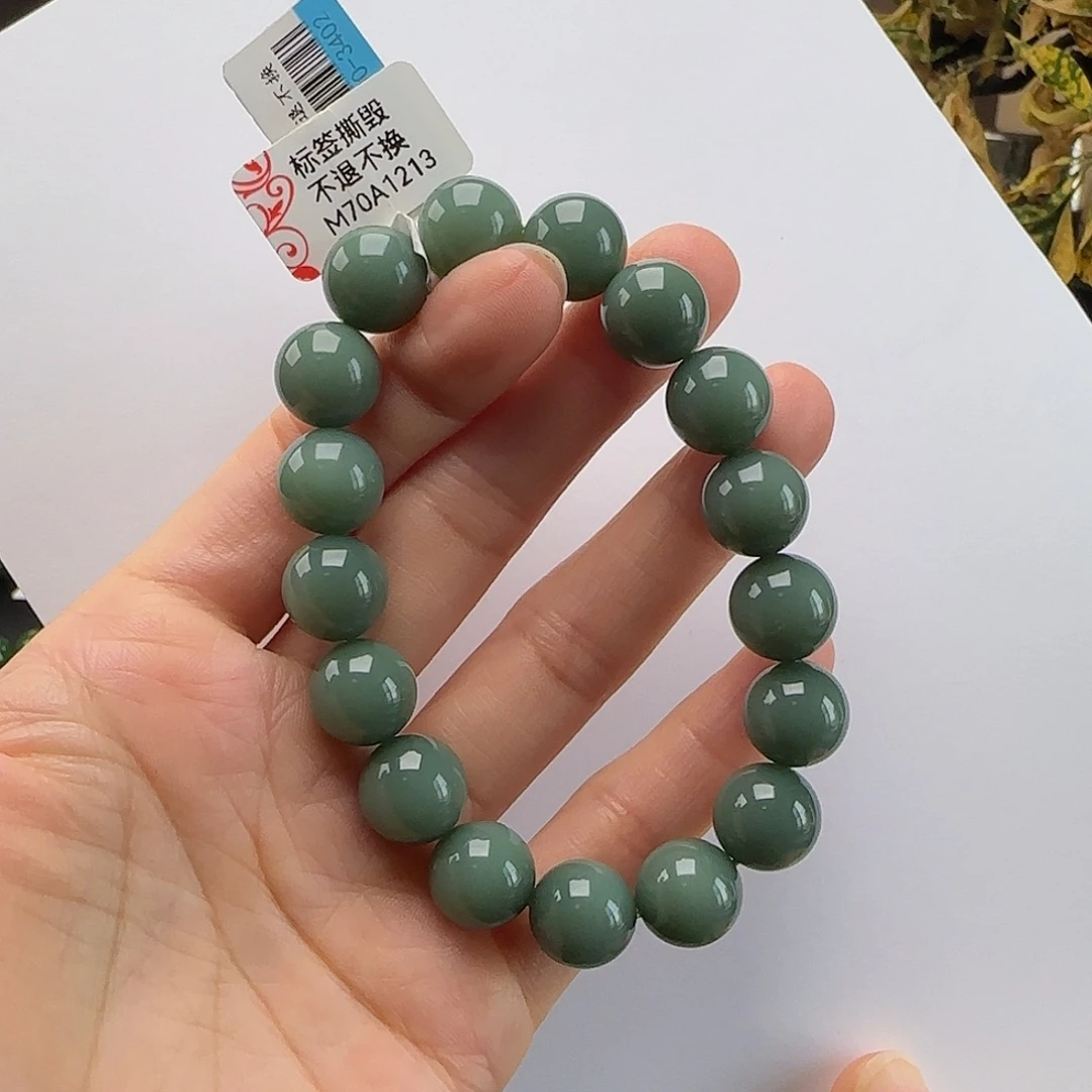 和田玉未镶嵌手串鸭蛋青卡12m