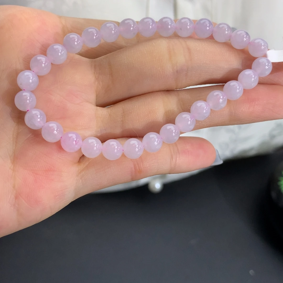 翡翠未镶嵌手串卡5.8细润淡淡粉紫手串