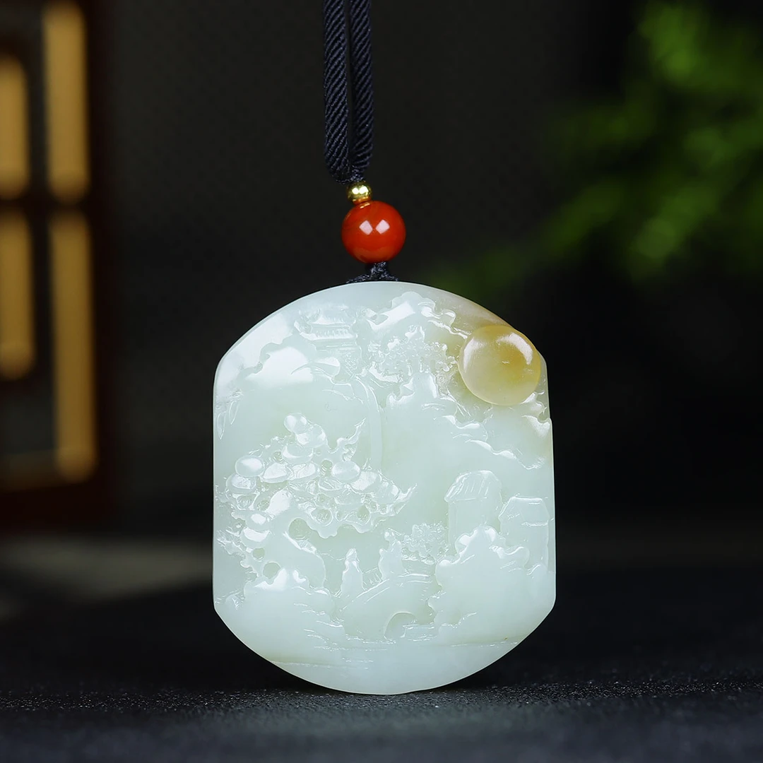 120318和田玉糖白玉山水挂件