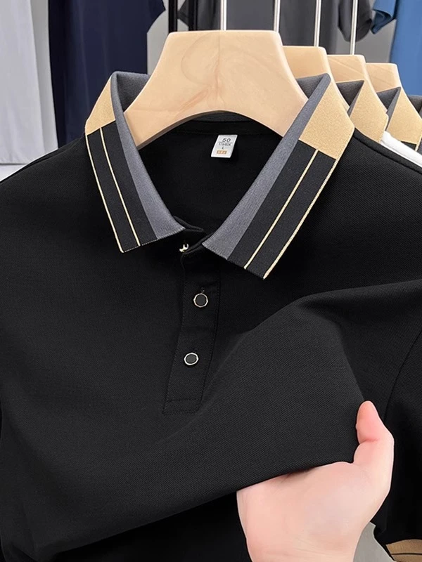 中年男士短袖t恤POLO衫翻领纯色半袖上衣宽松休闲爸爸夏装打底衫