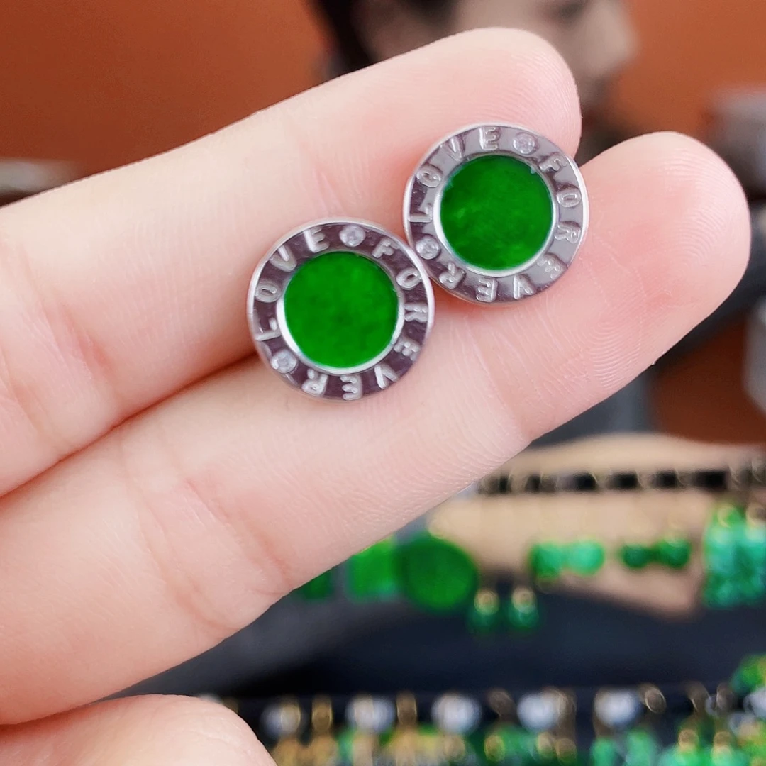 翡翠银S925镶嵌耳饰