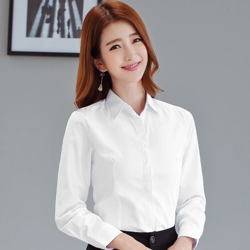 长袖衬衣女职业装女装衬衣平稳百搭款气质白色短袖衬衫修身商务