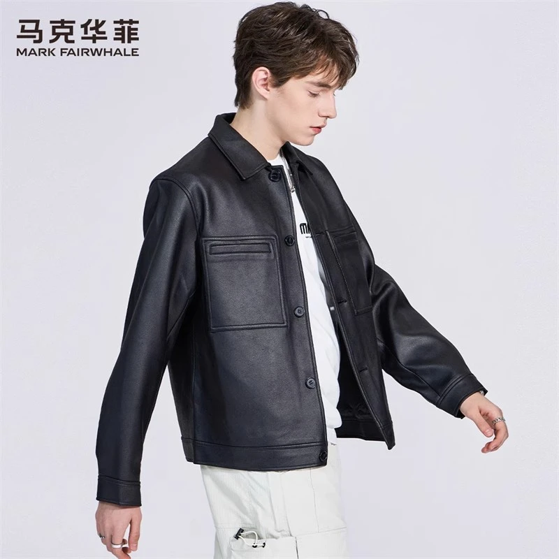 【仿麂皮】马克华菲翻领夹克男士2025秋季新款烫金质感休闲宽松外套