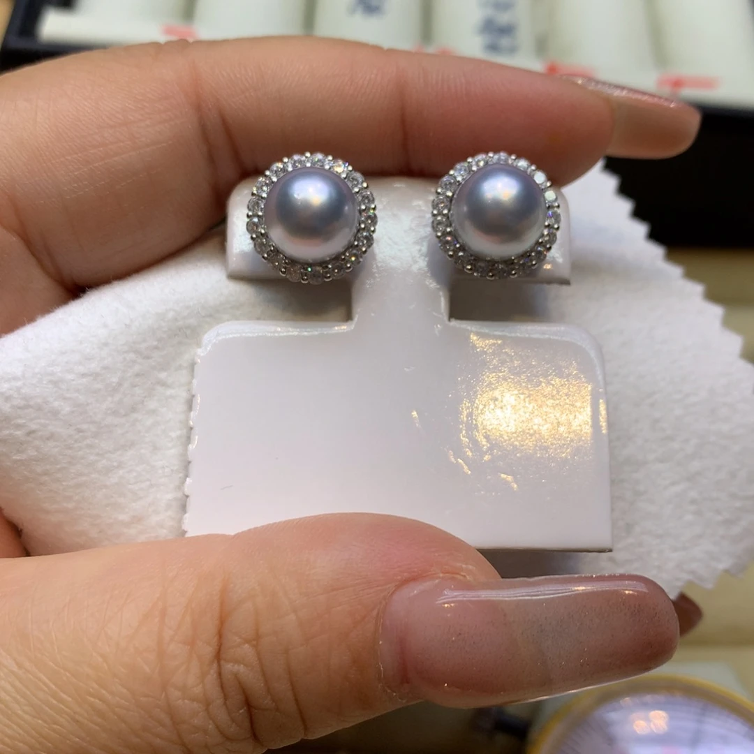 银S925镶嵌耳饰海水珍珠
