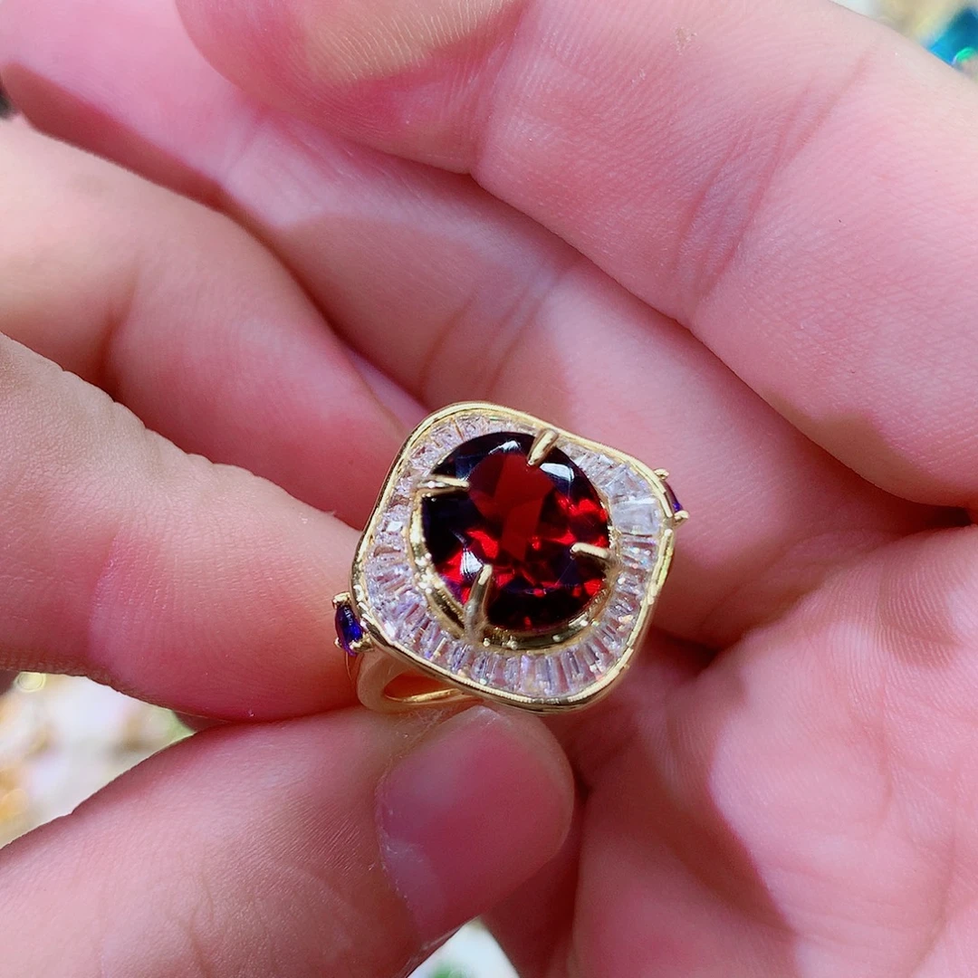 戒指银S925镶嵌石榴石