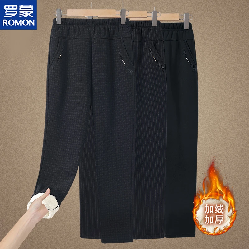 罗蒙中老年女装冬季保暖高腰棉裤奶奶加绒加厚长裤子妈妈羊羔绒裤