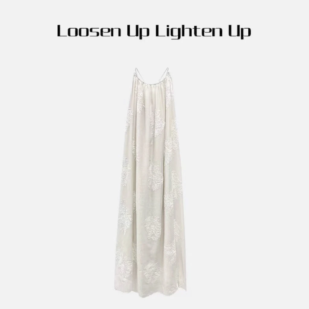 Loosen Up【烟花菊】清冷松弛感新中式立体绣花苎麻飘逸吊带连衣裙