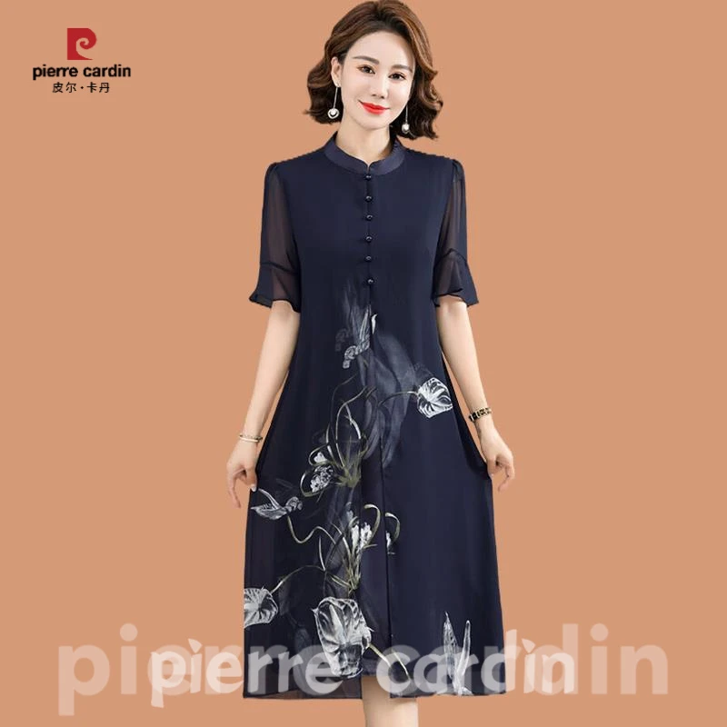 皮尔卡丹中年妈妈夏装连衣裙洋气高贵改良旗袍女气质中老年阔太太