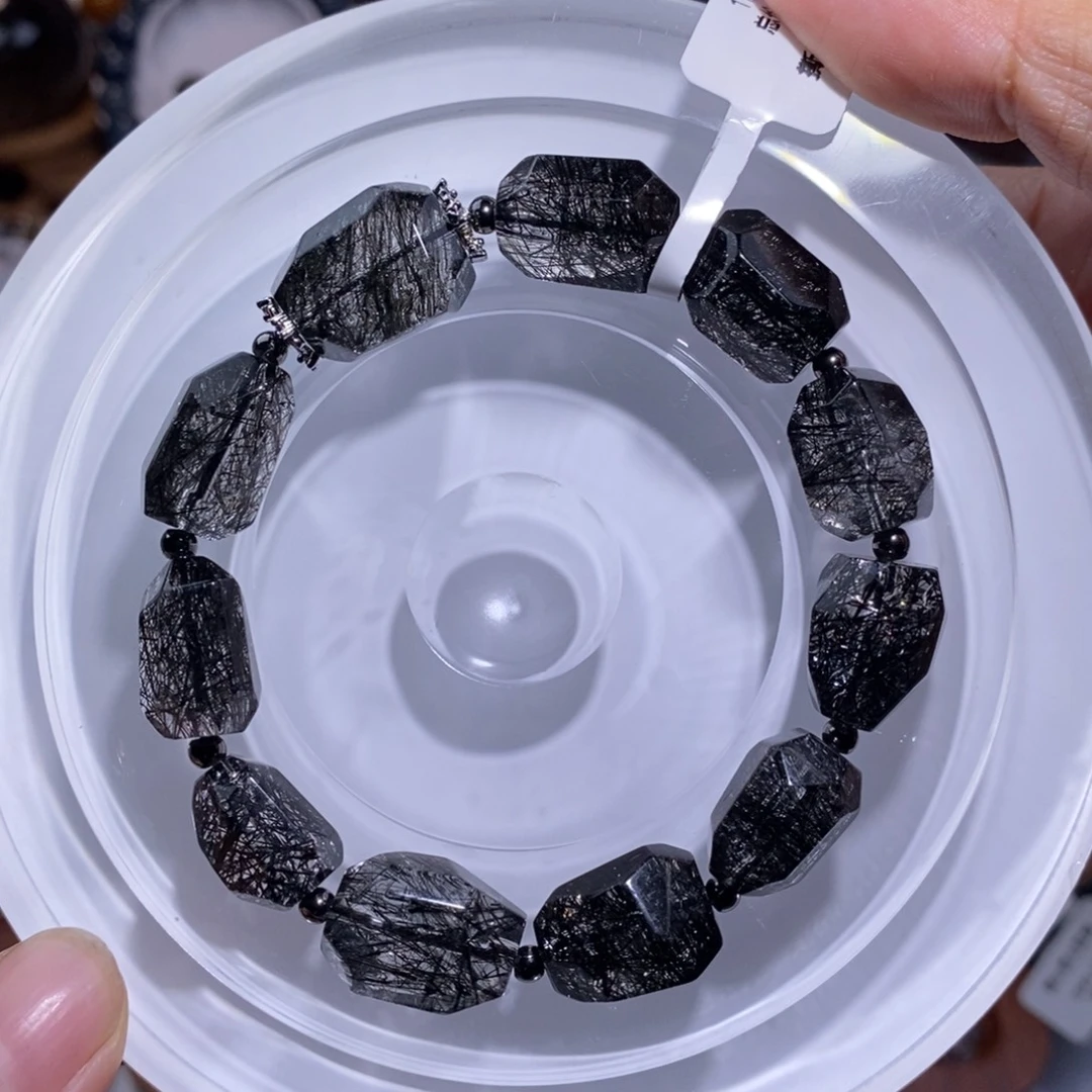 水晶未镶嵌手链异形设计款黑发晶全透体毕业级11mm