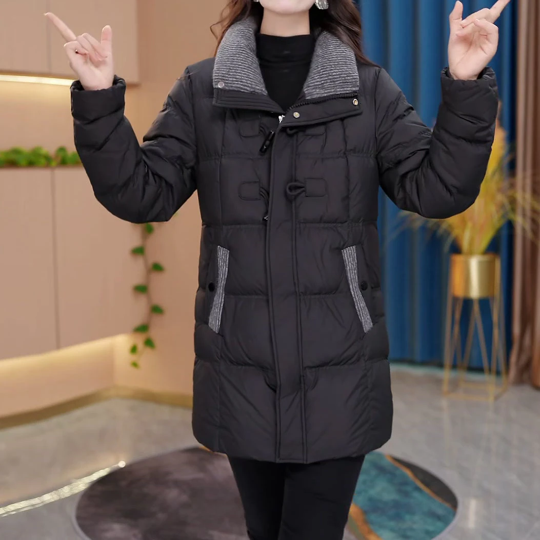 五防面料2025秋冬新款经典优雅黑时尚减龄保暖显瘦中长款羽绒服