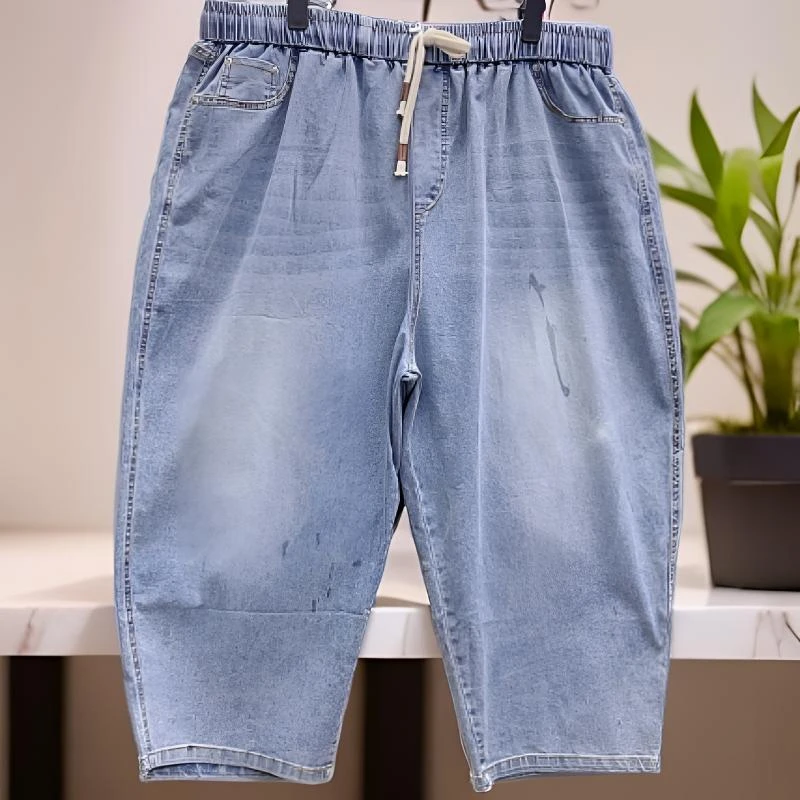 260-300斤 裤长92 九分水洗刺绣老爹牛仔裤