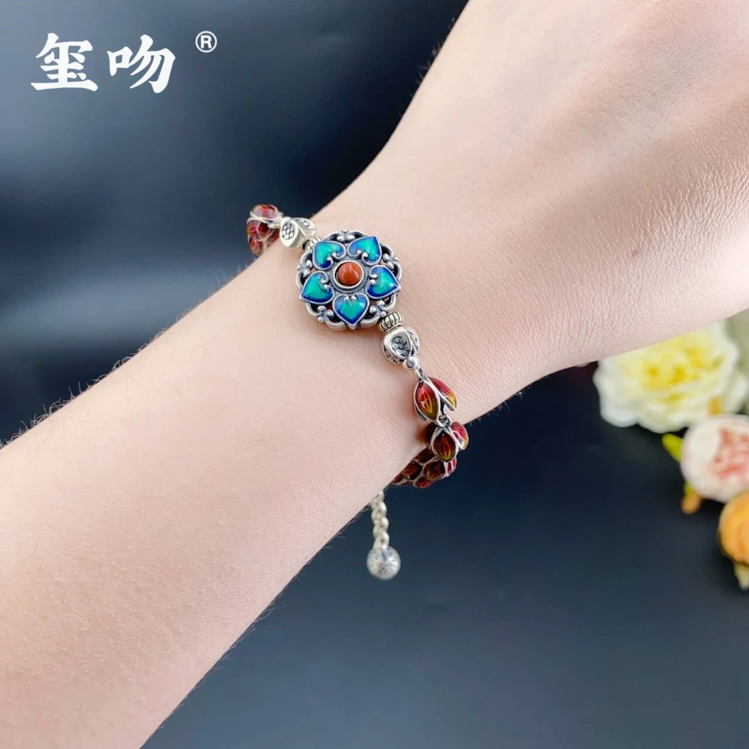 925银手链 【玺吻】花开富贵十全十美手链八宝莲花提溜手链SL071