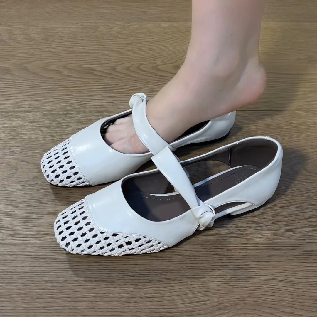 包头凉鞋女2025夏季新款牛皮编织气质风温柔鞋小方头时尚百搭凉鞋