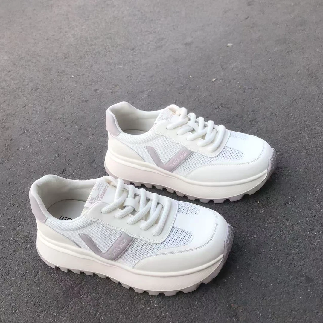 464544855百搭小白鞋女单鞋2025年新款春夏季厚底轻便圆头休闲鞋