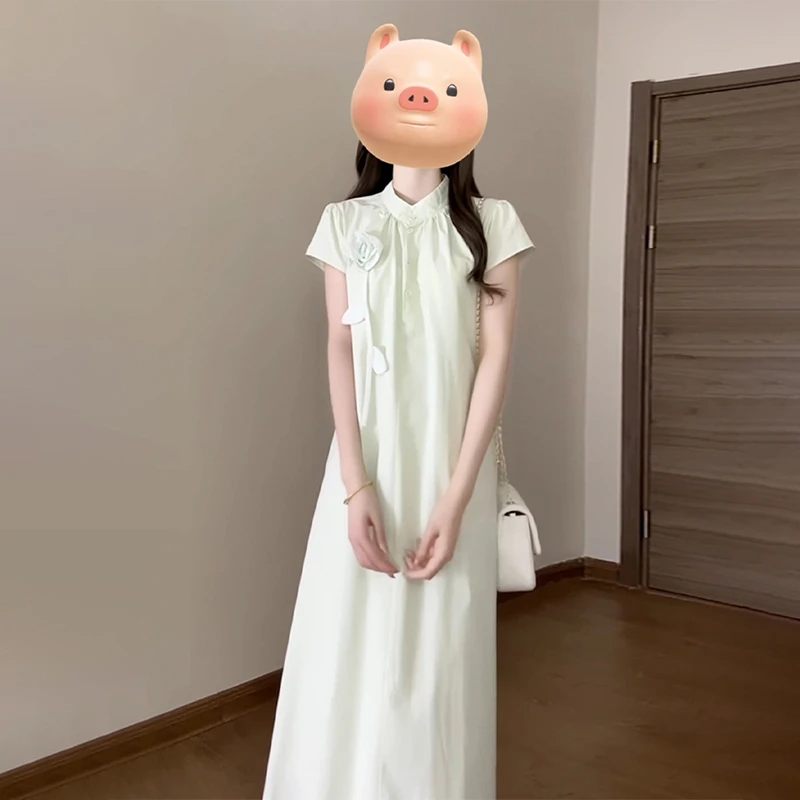 孕妇装连衣裙夏季2025新款时尚宽松新中式国风薄荷绿夏装薄款外穿