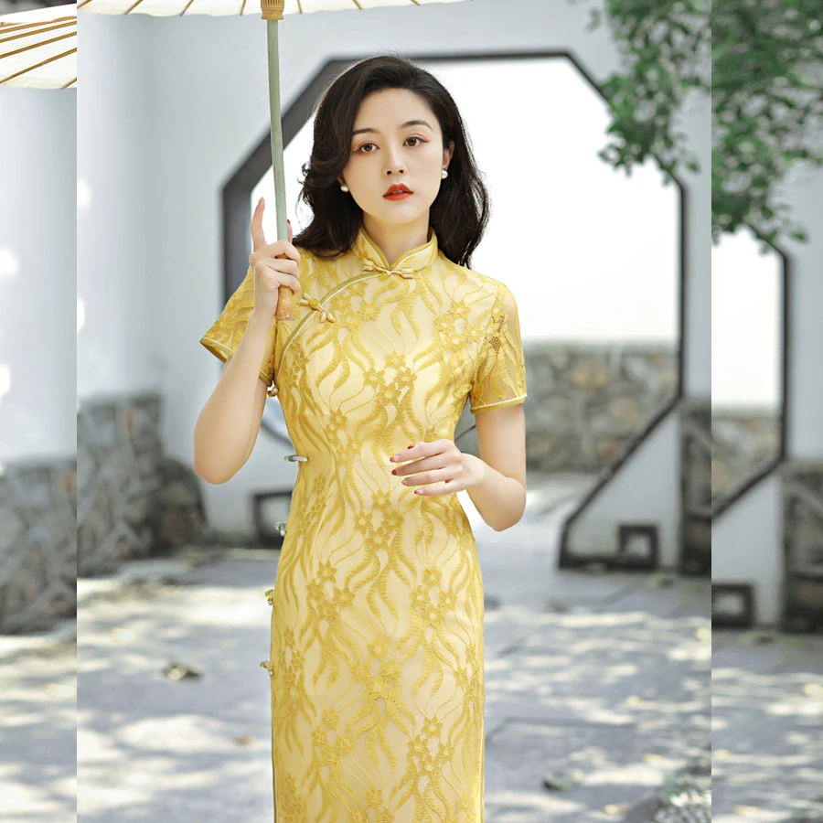 2025新款春夏季蕾丝旗袍日常修身显瘦气质淑女手工连衣裙旗袍