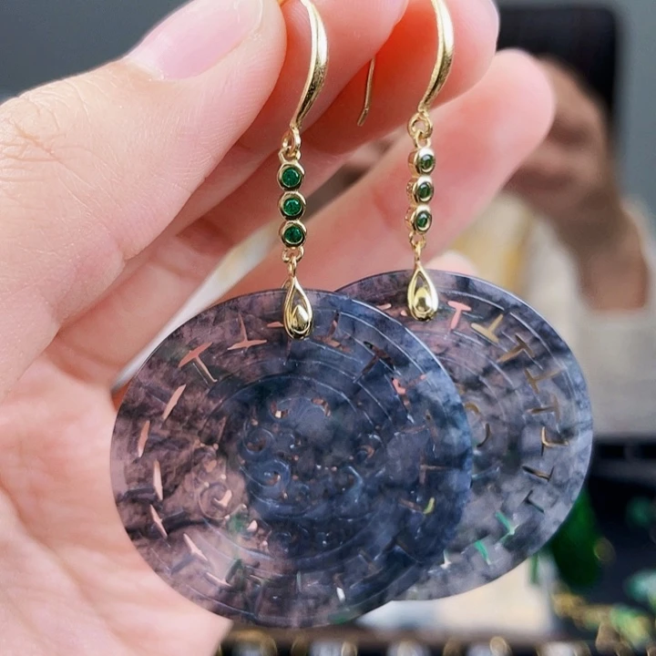 翡翠耳饰银S925镶嵌饰品