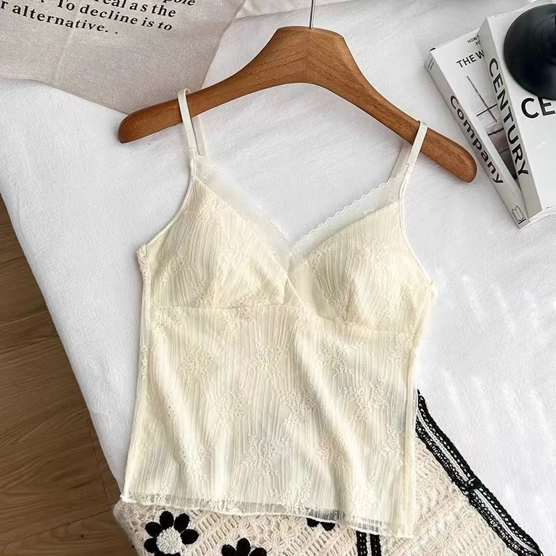 【晚舟专属】蕾丝花边带胸垫法式一体吊带背心女可外穿打底小胸美背