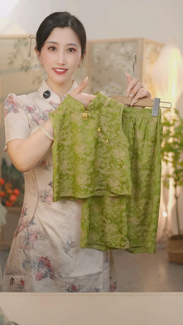 现货 七分裤套装SC078新中女童国风2025新款夏季两件套套装