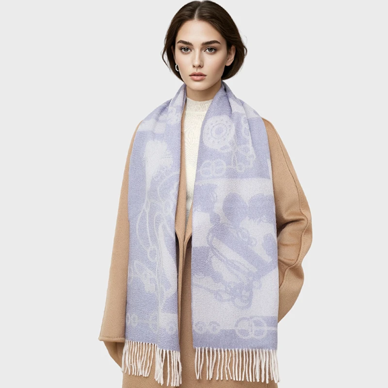 意大利100%山羊绒围巾女秋冬加厚保暖围脖男提花水波纹高档礼盒装