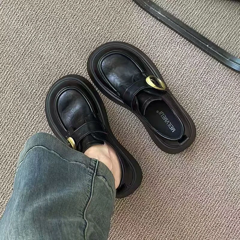 2025年小皮鞋女春季新款厚底单鞋松糕鞋百搭复古圆头英伦风乐福鞋