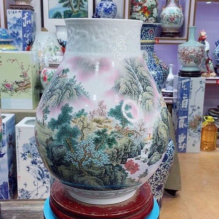 花瓶全手工粉彩山水福桶瓶