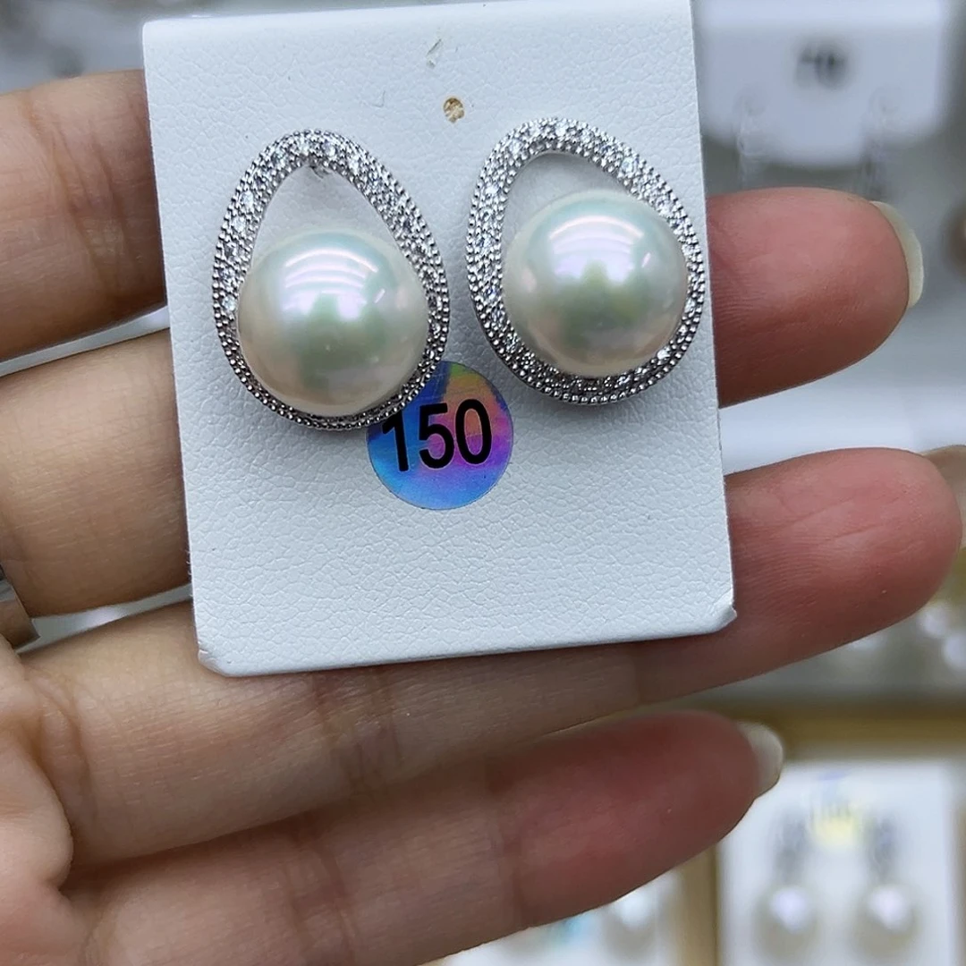 银S925镶嵌耳钉淡水珍珠