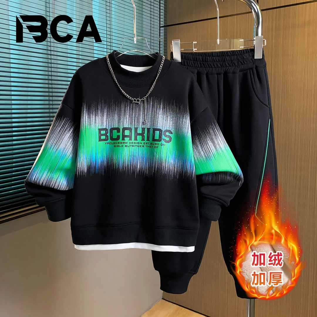 BCA【加绒加厚】中大童青少年秋冬男童休闲长袖套装DF-套装3773