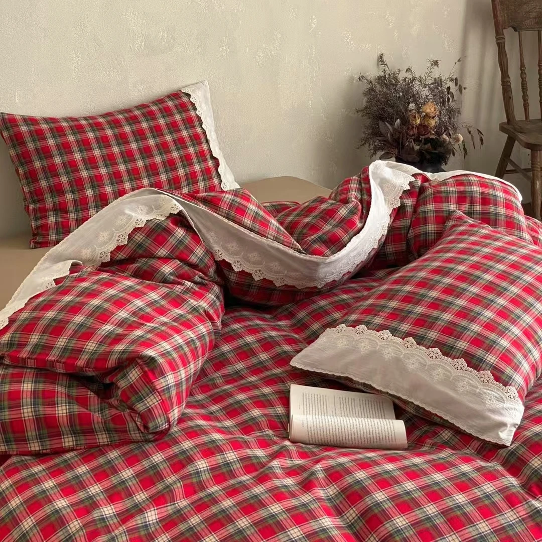 （新年款）北欧简约色织提花格子纱布款全棉四件套（安徒生童话）