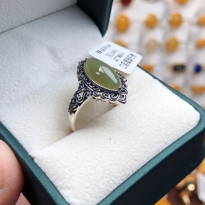 和田玉银S925镶嵌戒指