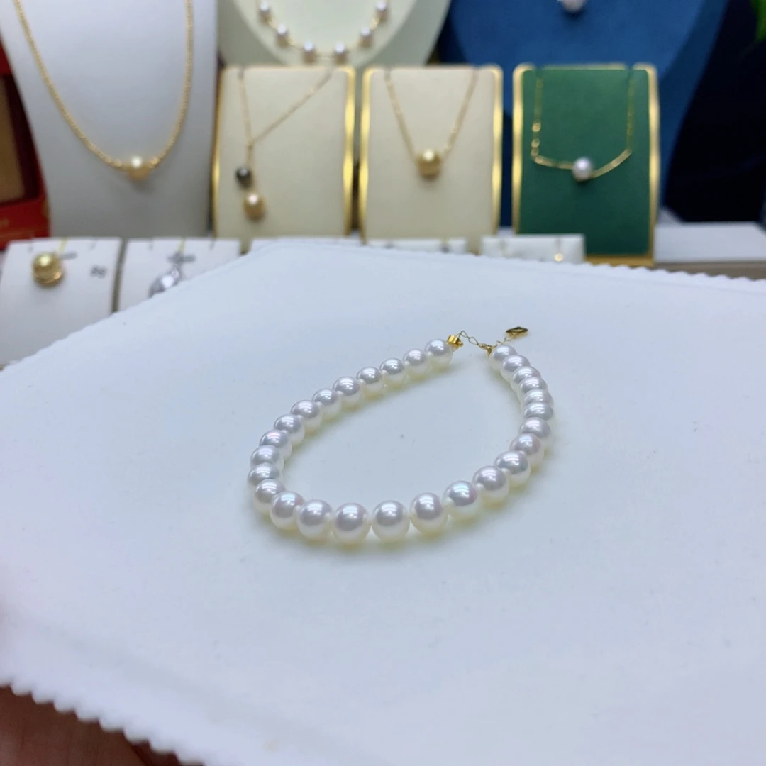 18K金镶嵌淡水珍珠手链6-7
