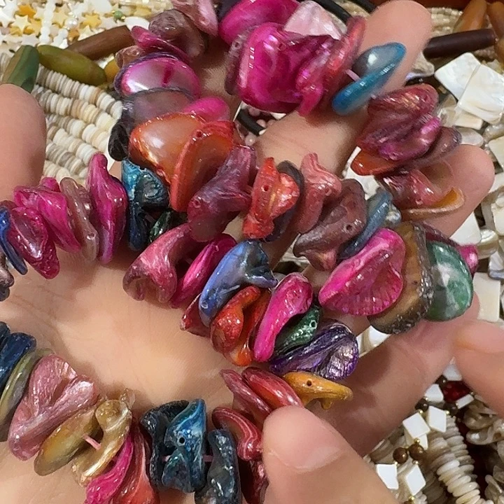 玛瑙/玉髓合金珠宝半成品3条彩色牙子多孔手链