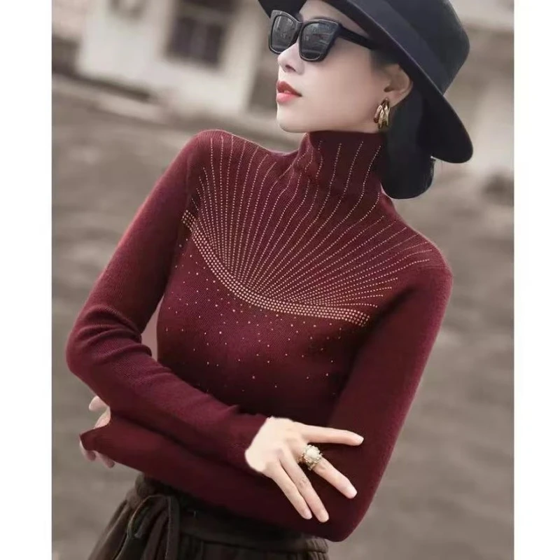 包袖百搭常规款半高领针织堆堆领女士洋气打底衫T恤内搭修身