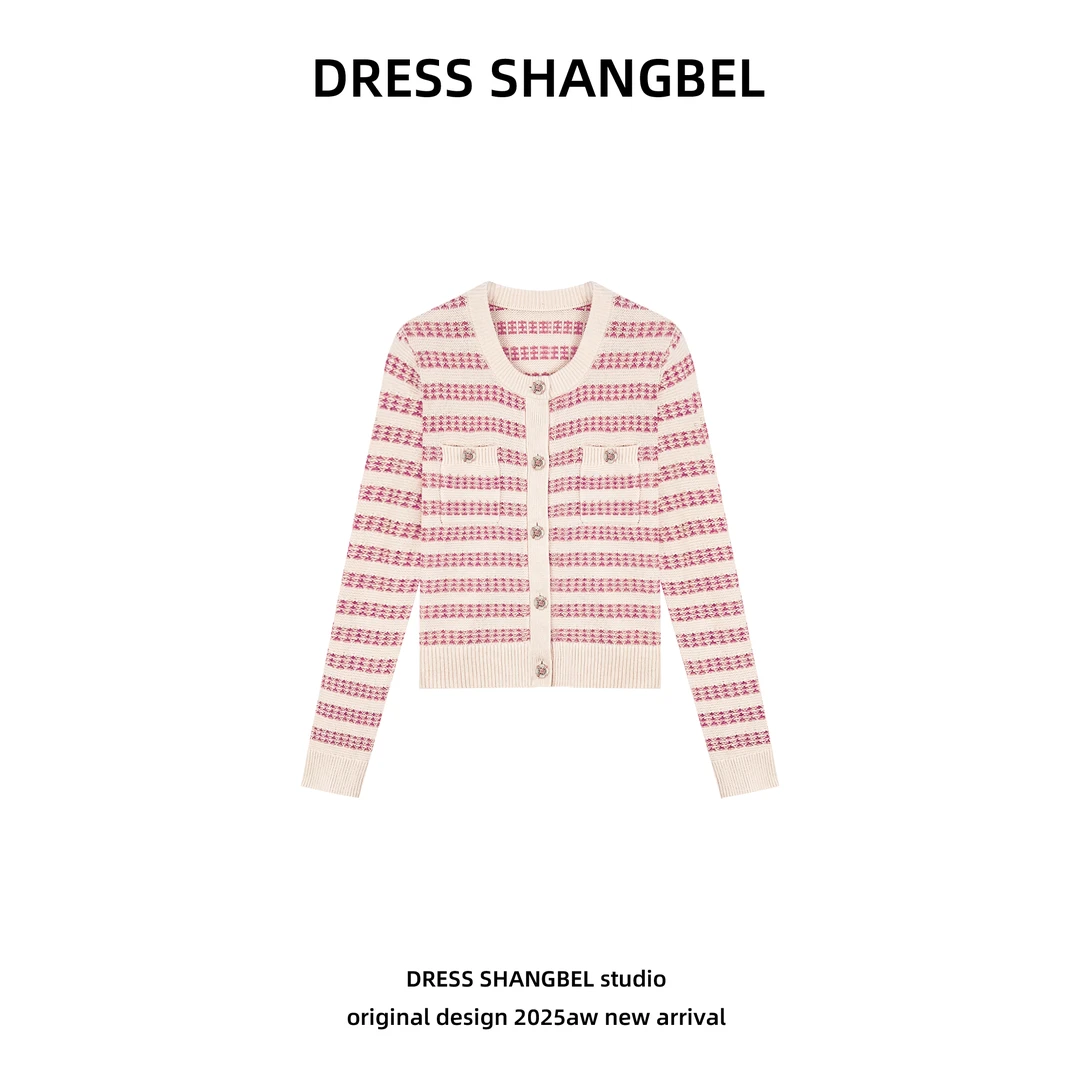 DRESS -秋冬新款C39圆领法式开衫显瘦休闲长袖毛针织衫6087H