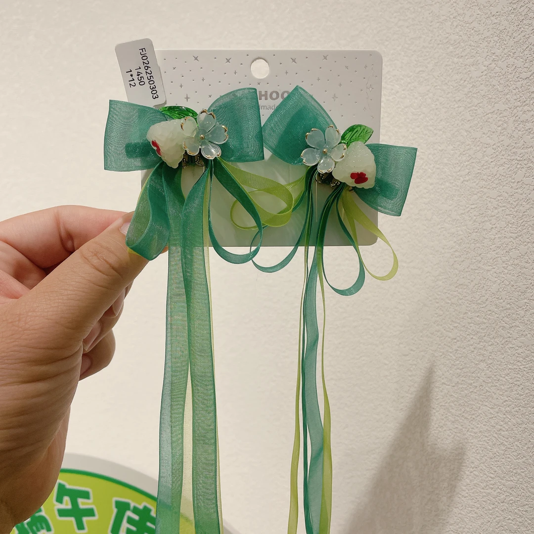 SH-4447【满9.9包】绿色古风端午风发夹对夹