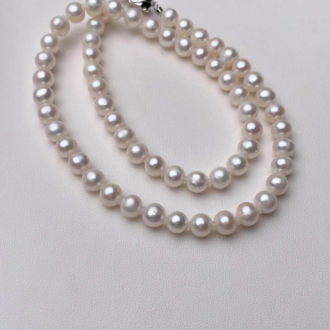 淡水珍珠银S925镶嵌颈饰6-7mm无核近正圆冷白强光几乎无暇