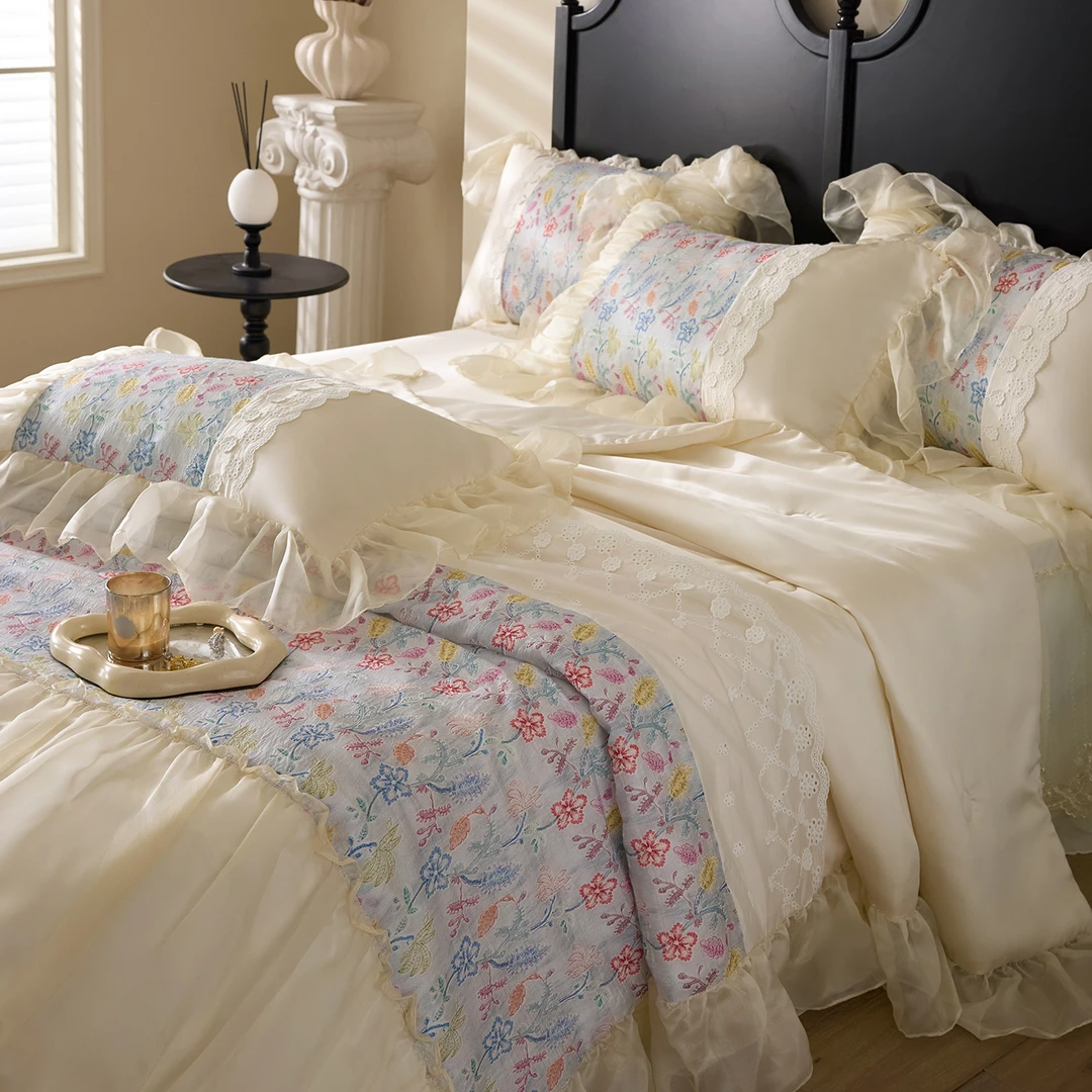 法式蕾丝长绒棉床单四件套家用保暖床上用品套件好看舒适四季款