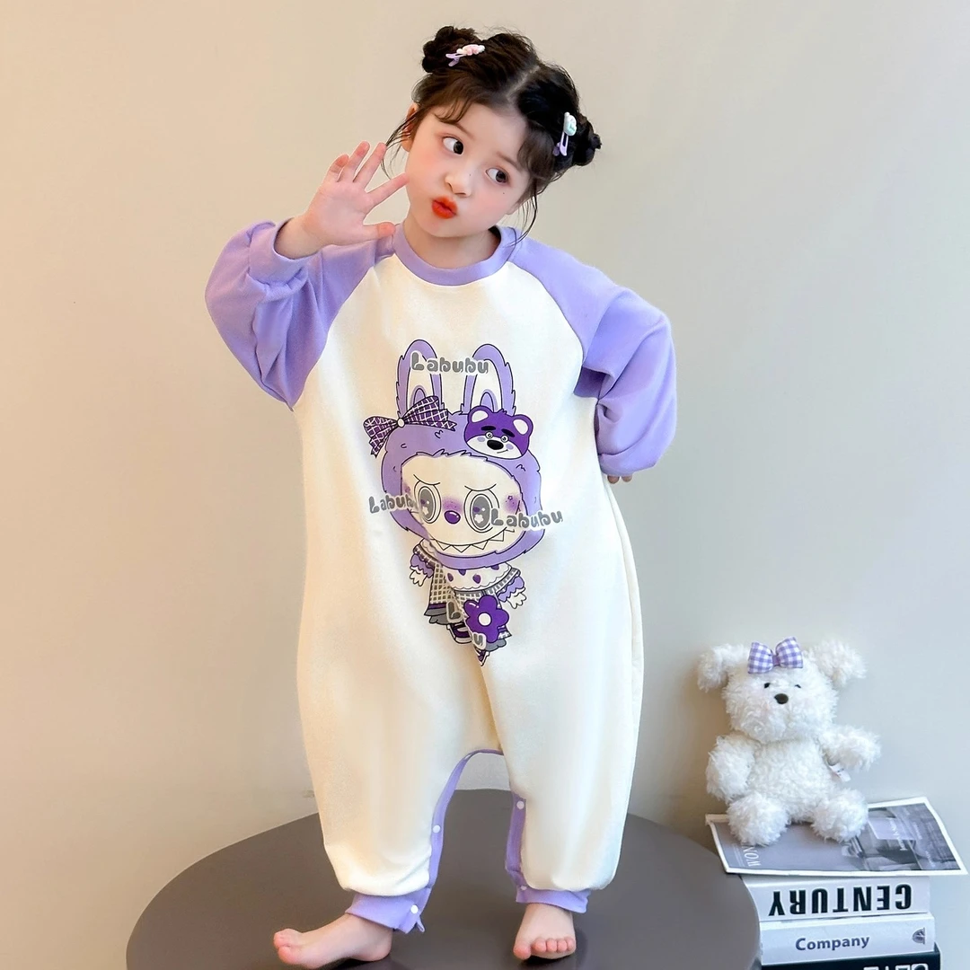 女童连体睡衣春秋款棉绒拉布布长袖卡通睡袋宝宝防踢被儿童家居服