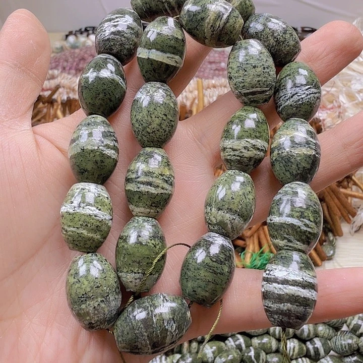 水晶珠宝半成品未镶嵌余*余卡13×17绿银线鼓珠一条