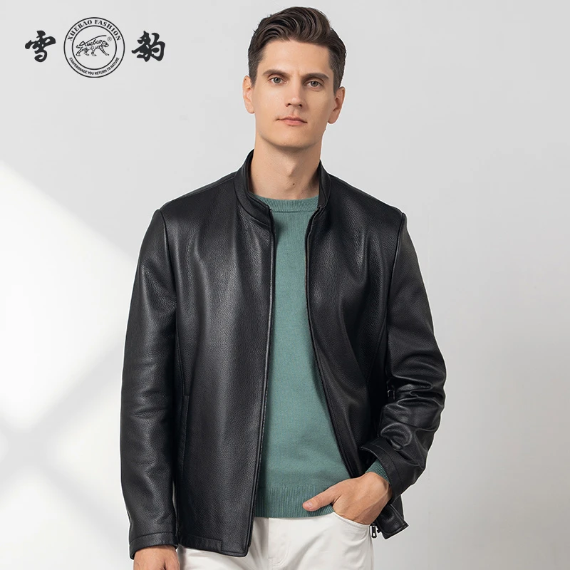 【雪豹】鹿皮03773鹅绒男士真皮鹿皮立领休闲皮装外套秋冬款