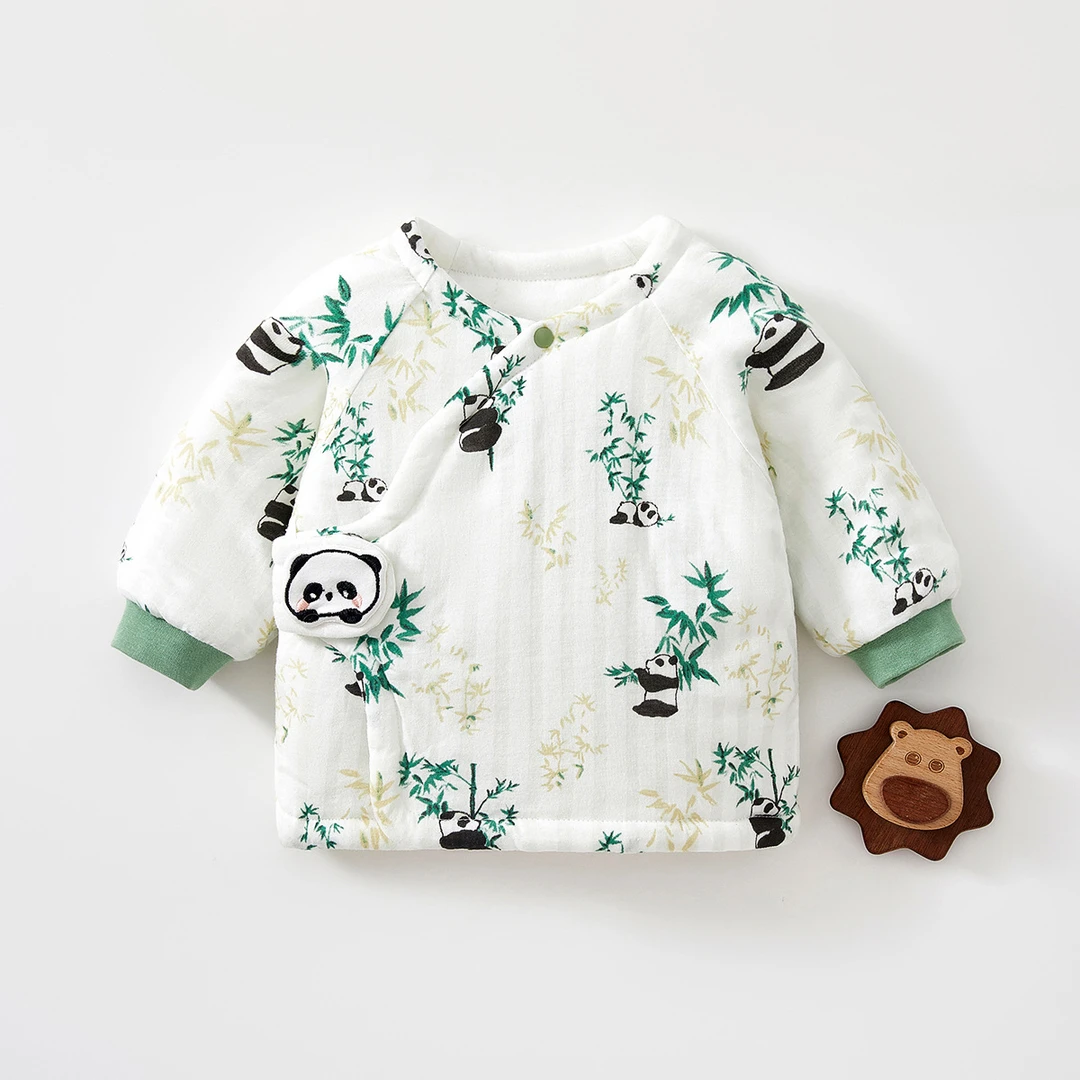 婴儿夹棉半背衣秋冬季0-3月宝宝保暖单上衣加厚初生儿衣服52码a类