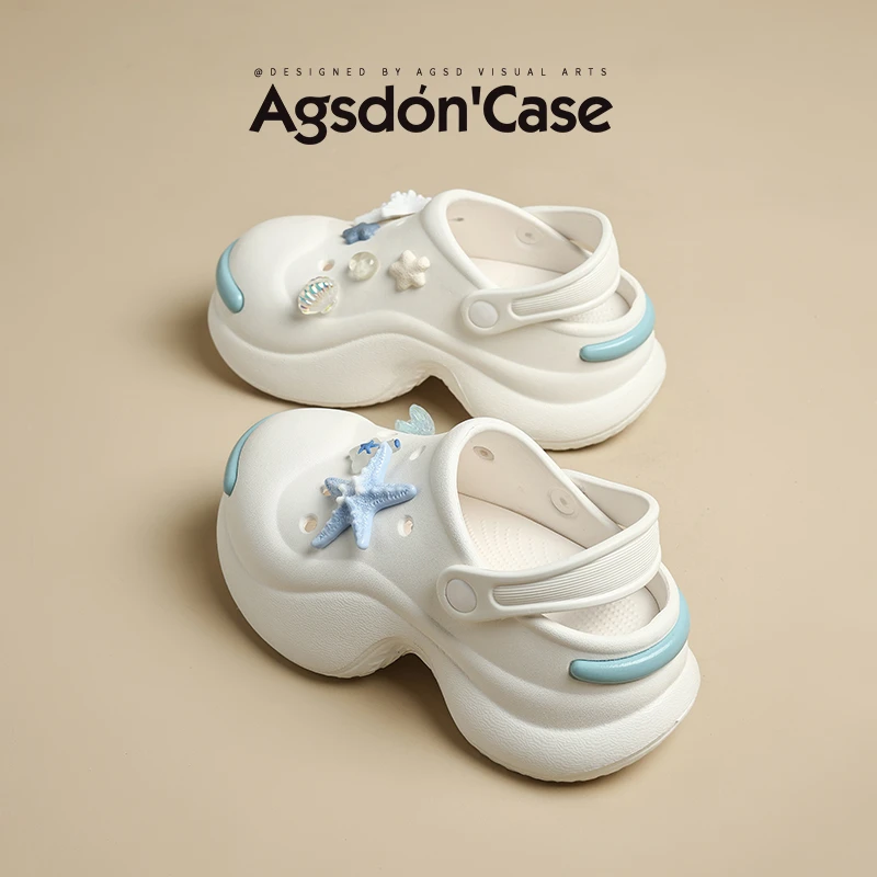 ~奥古狮登eva洞洞鞋女2025新款夏季厚底半拖鞋两穿休闲沙滩凉鞋W