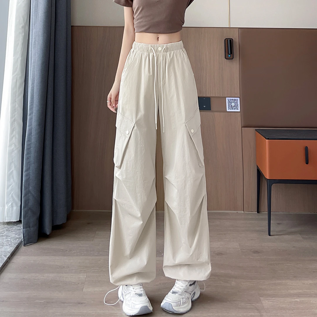 美式冰丝速干工装裤女夏季薄款2025新款休闲阔腿束脚运动登山裤子