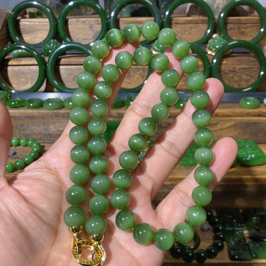 【闪购商品】吊坠(不含链)未镶嵌和田玉俄料绿猫眼项链 10