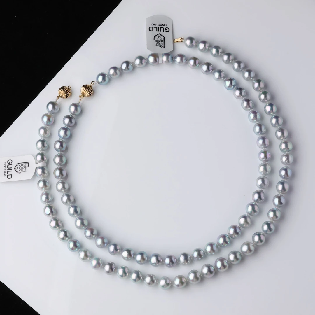 海水真多麻银蓝灰珍珠项链9-10mm吉尔德大证14k金炫彩*多样性发一